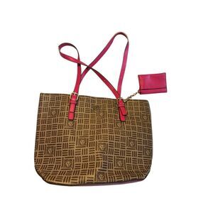 Anne Klein Logo Brown & Pink Tote Bag With Removable Wristlet